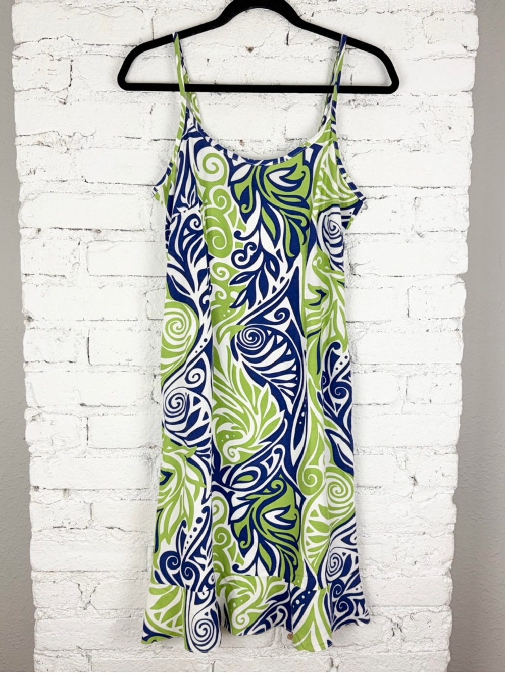 Hilo Hattie Blue Green Ruffle Rayon Slip Cami Tank Dress VTG Vintage XS